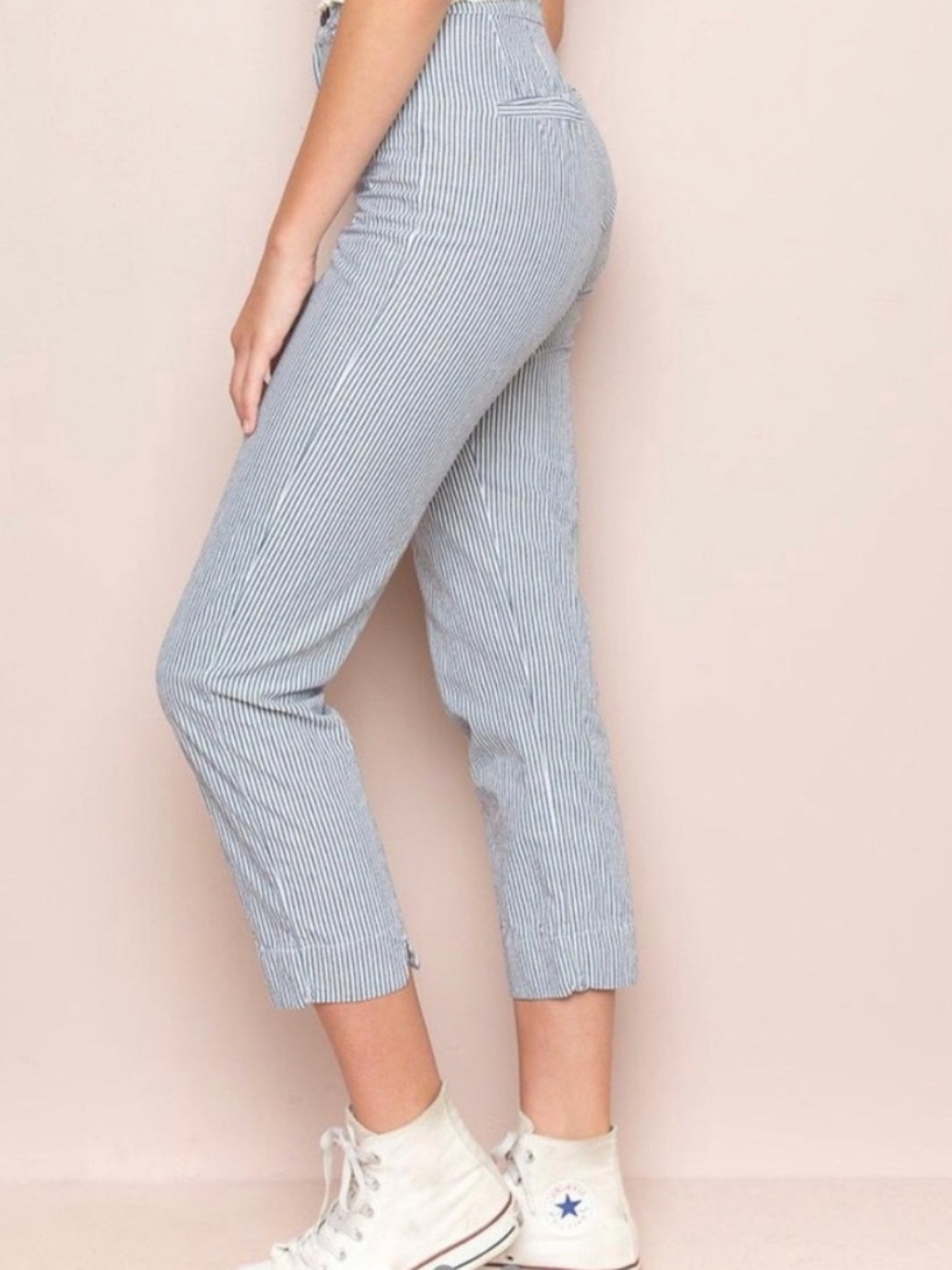 Brandy Melville 100% Cotton Pinstripe High Rise Crop Pants One Size - Picture 2 of 4